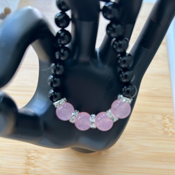 Black Onyx and Pink Bracelet - Picture 2 of 2